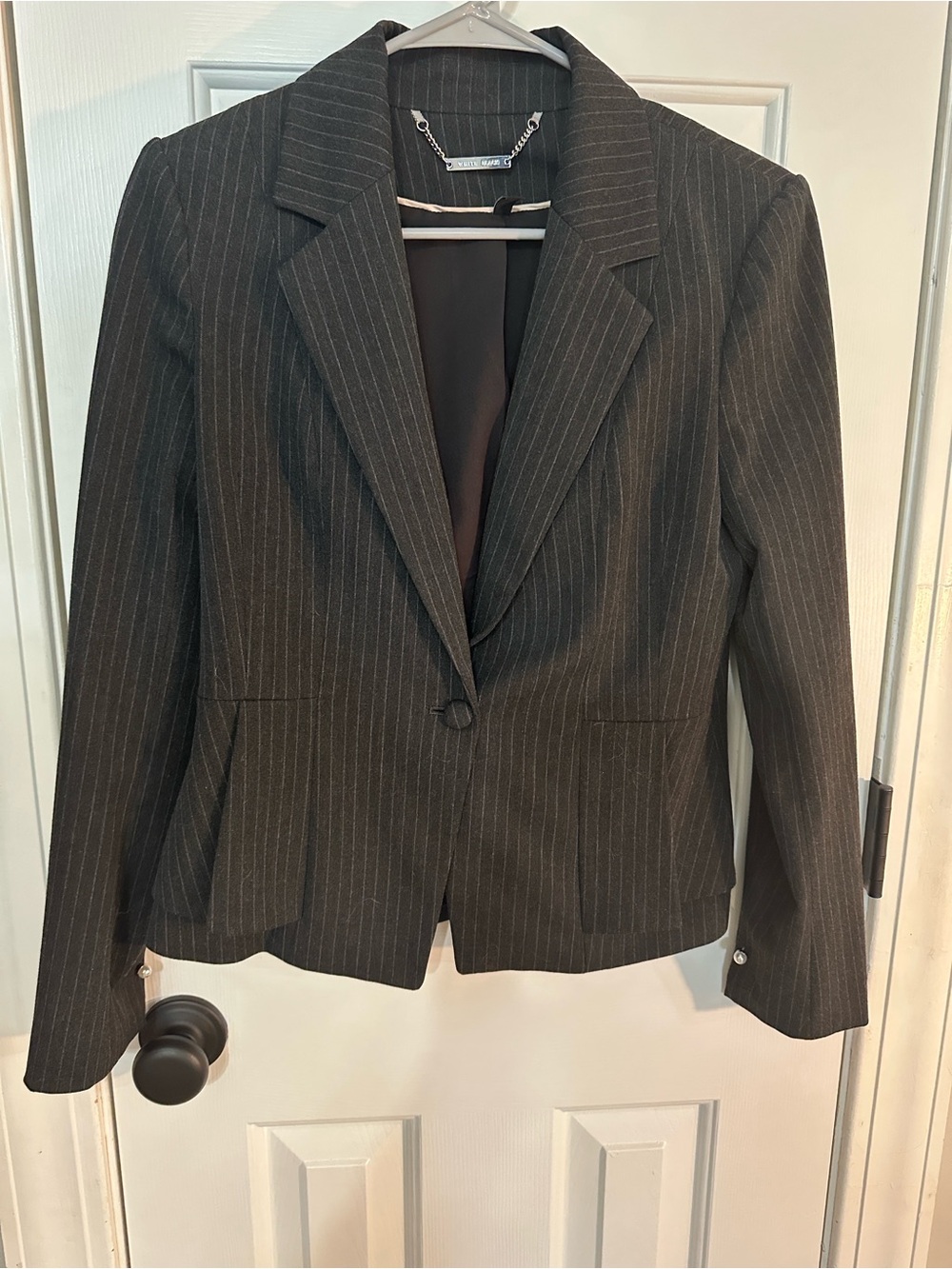 White House Black Market Pinstripe Blazer - Black with Gray Pinstripes